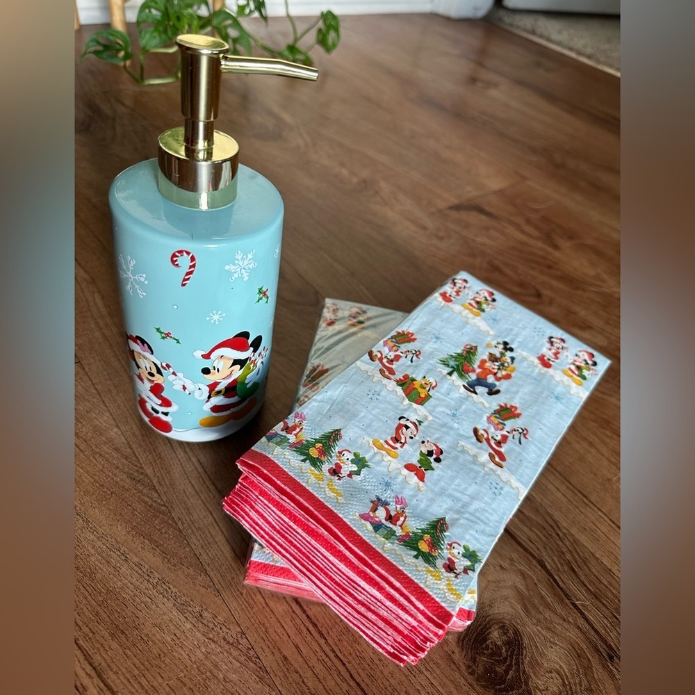 Disney Holiday Mickey & Friends Soap Dispenser and Matching Paper Hand Towels